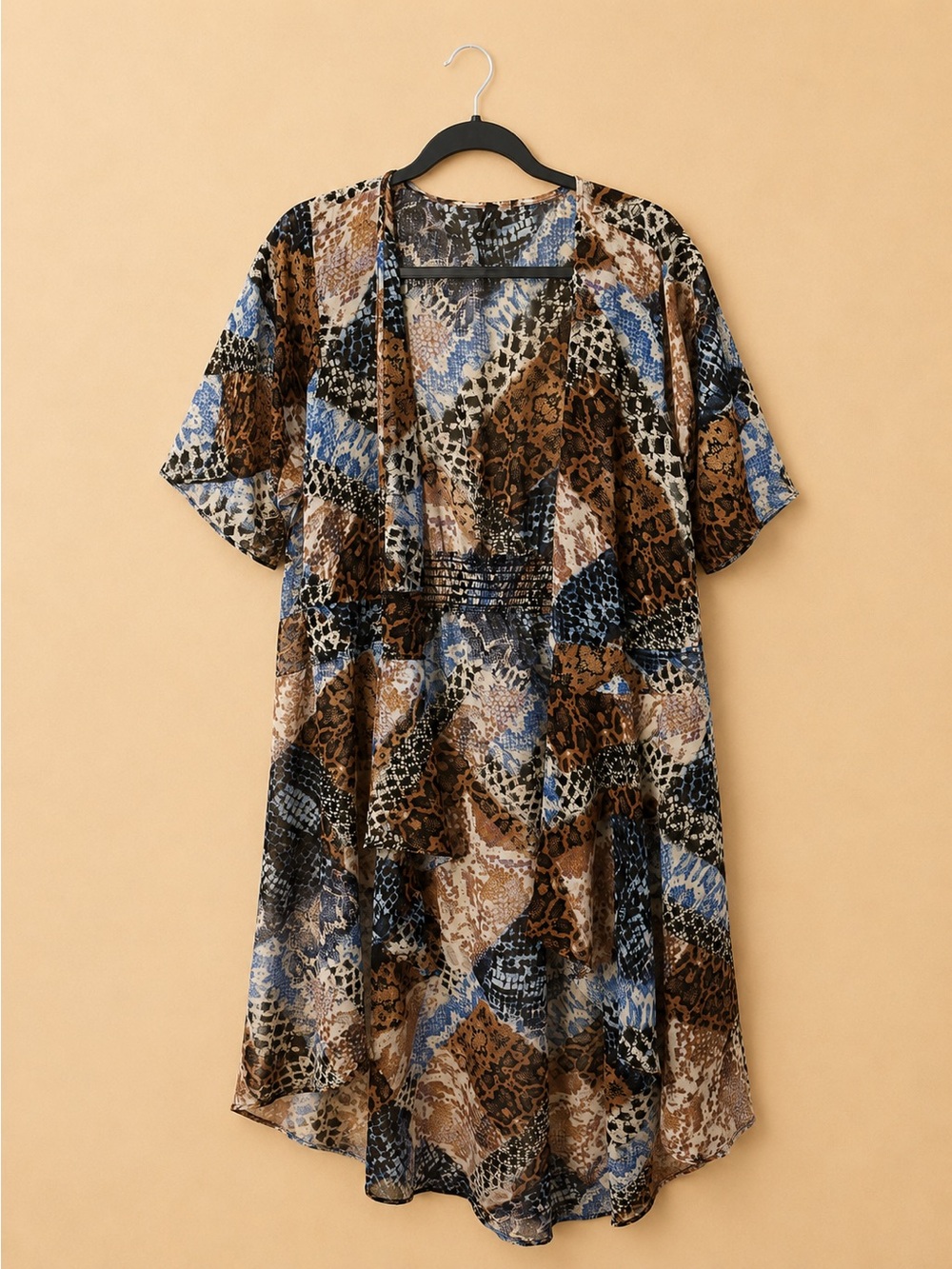 new directions Patchwork Animal Print Dress in Brown and Blue